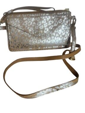 Lodis Metallic Leopard Crossbody in Gold and Tan